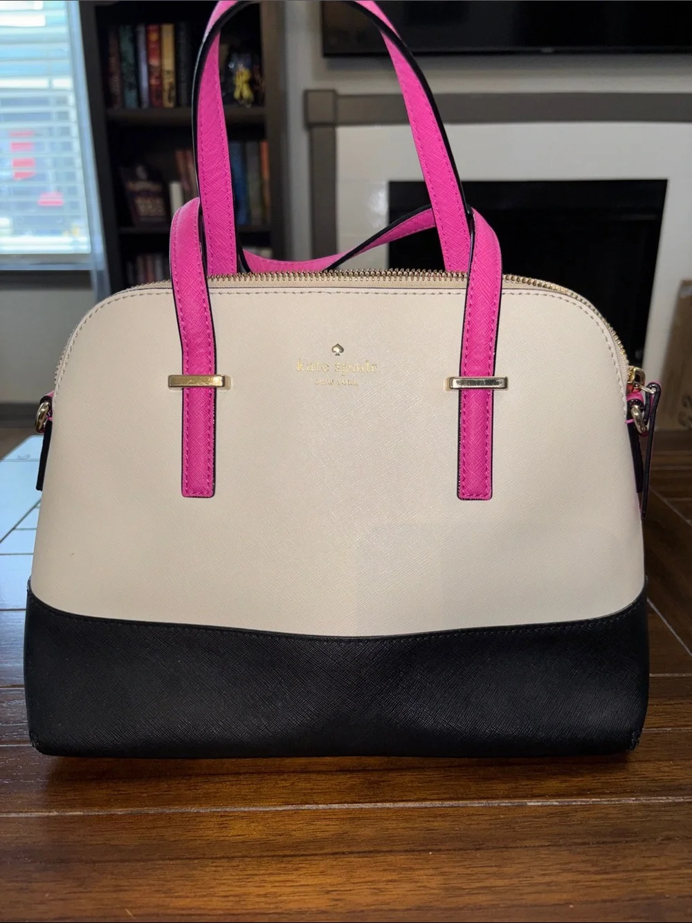 kate spade Cream, Black & Hot Pink Dome Satchel